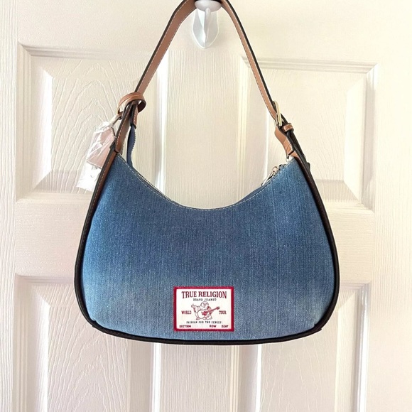 True Religion Denim/Leather Hobo Handbag Armpit Shoulder Bag Purse NWT - Picture 5 of 5